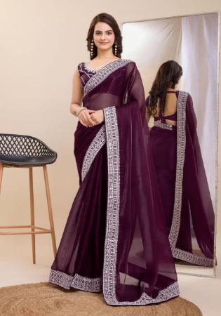 Picture of Sightly Organza Saddle Brown Saree