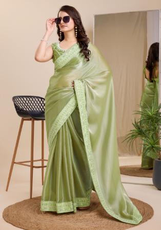 Picture of Resplendent Chiffon Dark Olive Green Saree