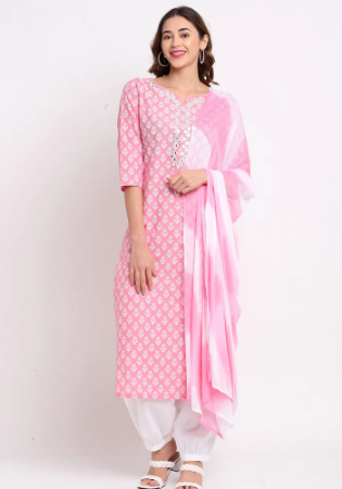 Picture of Superb Cotton Light Pink Readymade Salwar Kameez