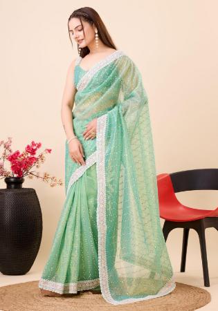 Picture of Fine Net Dark Sea Green Saree