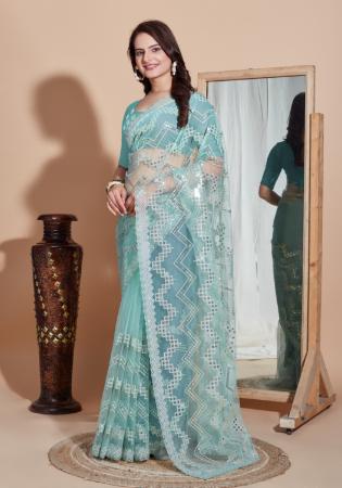 Picture of Radiant Net Dark Sea Green Saree