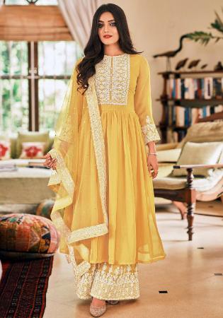 Picture of Georgette Lemon Chiffon Straight Cut Salwar Kameez