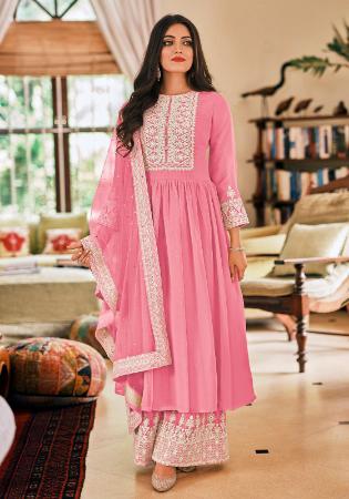 Picture of Georgette Light Coral Straight Cut Salwar Kameez