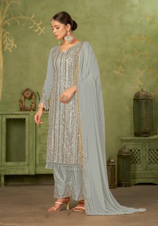 Picture of Georgette Dark Grey Straight Cut Salwar Kameez