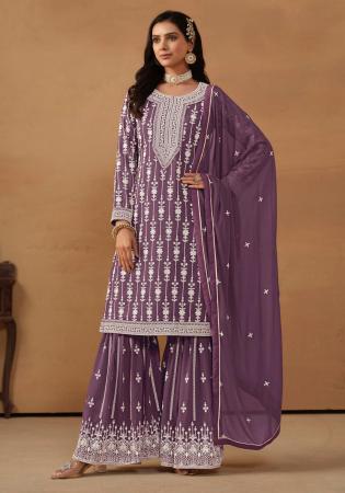 Picture of Comely Georgette Purple Straight Cut Salwar Kameez