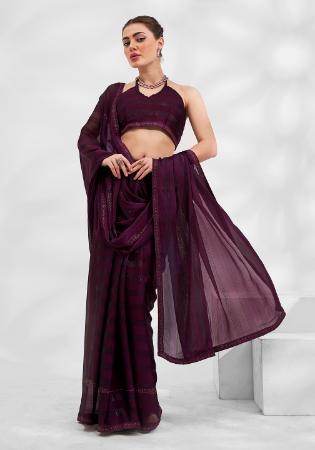 Picture of Charming Chiffon & Satin Saddle Brown Saree