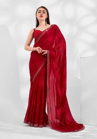 Picture of Wonderful Chiffon & Satin Dark Red Saree