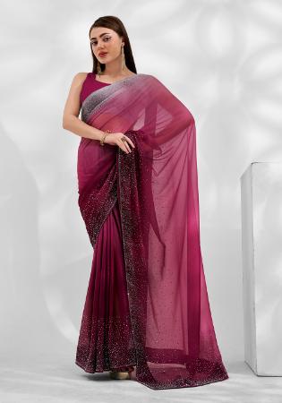 Picture of Delightful Chiffon & Organza Maroon Saree