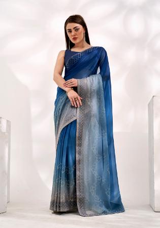 Picture of Good Looking Chiffon & Organza Midnight Blue Saree