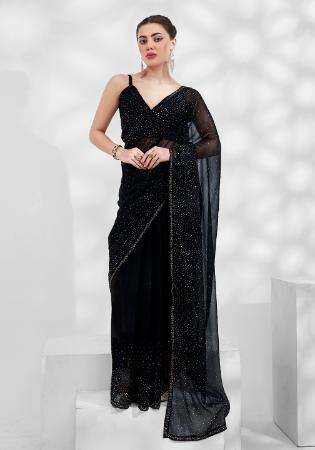 Picture of Gorgeous Chiffon & Organza Black Saree