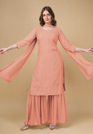 Picture of Lovely Georgette Burly Wood Readymade Salwar Kameez