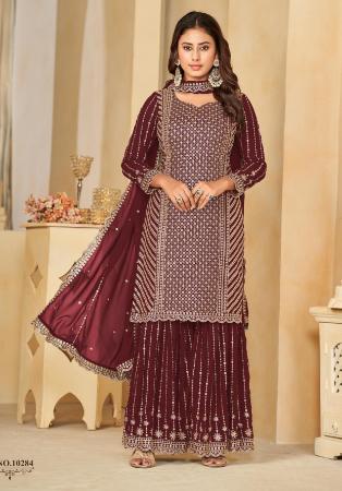 Picture of Gorgeous Georgette Brown Straight Cut Salwar Kameez