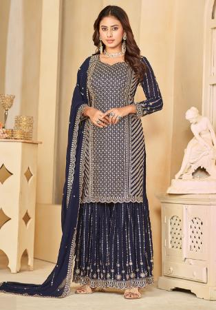 Picture of Georgette Dim Gray Straight Cut Salwar Kameez