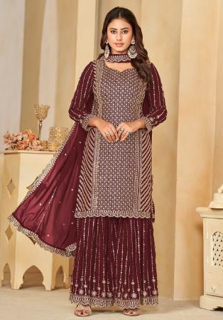 Picture of Superb Georgette Brown Straight Cut Salwar Kameez