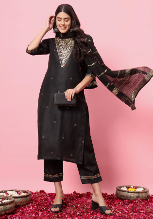 Picture of Excellent Cotton Black Readymade Salwar Kameez