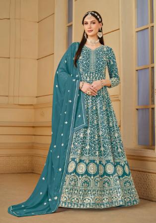 Picture of Statuesque Georgette Cadet Blue Anarkali Salwar Kameez