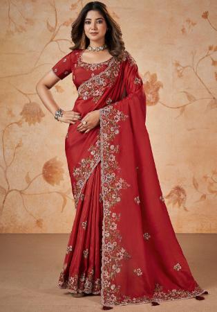 Picture of Beautiful Silk Fire Brick Saree