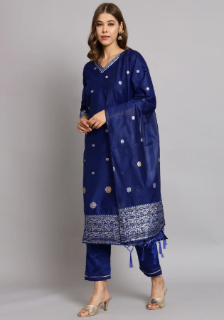 Picture of Cotton & Silk Dark Slate Blue Readymade Salwar Kameez