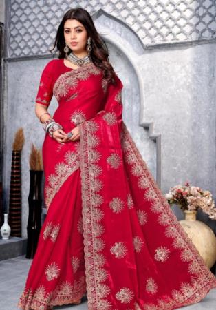 Picture of Delightful Crepe & Silk Crimson Saree