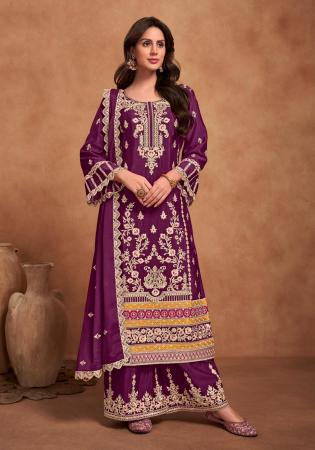 Picture of Chiffon Saddle Brown Straight Cut Salwar Kameez