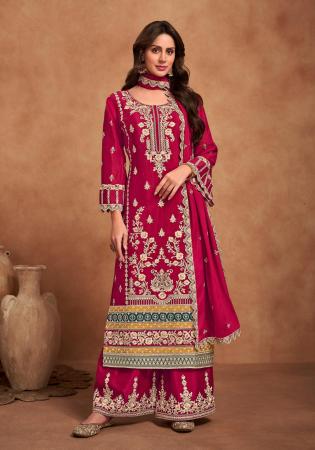 Picture of Comely Chiffon Dark Red Straight Cut Salwar Kameez