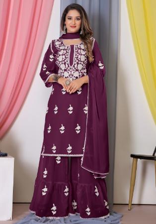 Picture of Wonderful Georgette Brown Straight Cut Salwar Kameez