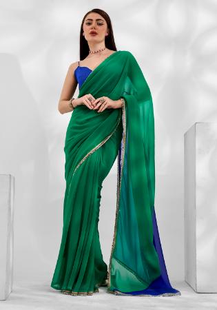 Picture of Statuesque Georgette Dark Green & Navy Blue Saree