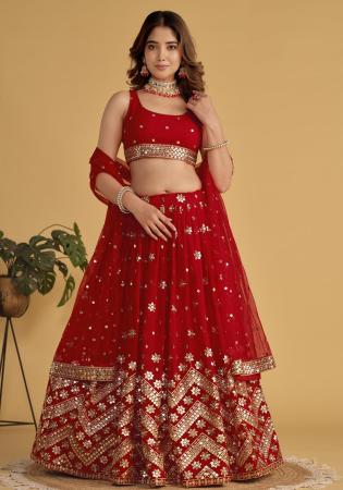 Picture of Georgette & Net & Organza Crimson Lehenga Choli