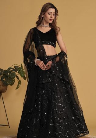 Picture of Georgette & Net & Organza Black Lehenga Choli