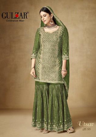 Picture of Chiffon Dark Olive Green Straight Cut Salwar Kameez