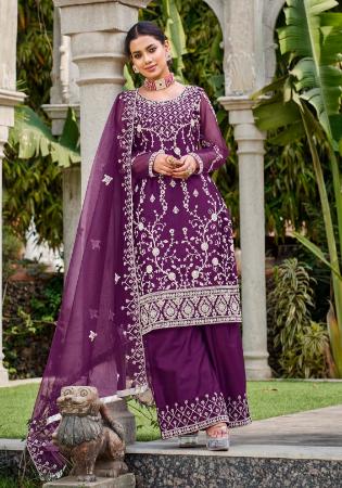 Picture of Gorgeous Net Purple Straight Cut Salwar Kameez