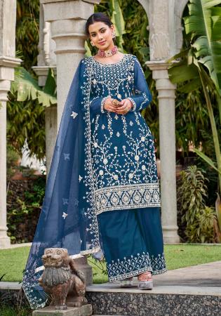 Picture of Sublime Net Midnight Blue Straight Cut Salwar Kameez