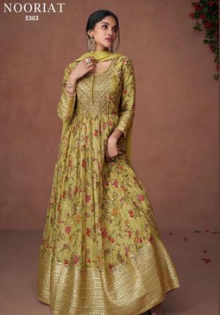 Picture of Silk & Organza Dark Khaki Anarkali Salwar Kameez