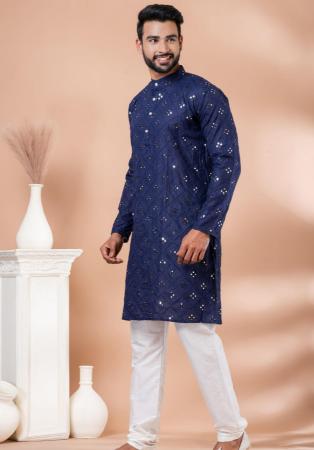 Picture of Resplendent Cotton Dark Slate Blue Kurtas