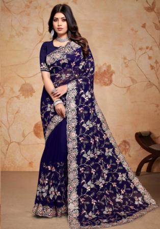 Picture of Appealing Georgette Midnight Blue Saree