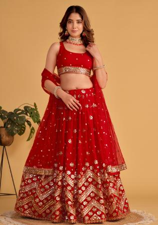 Picture of Fascinating Georgette & Organza Crimson Lehenga Choli