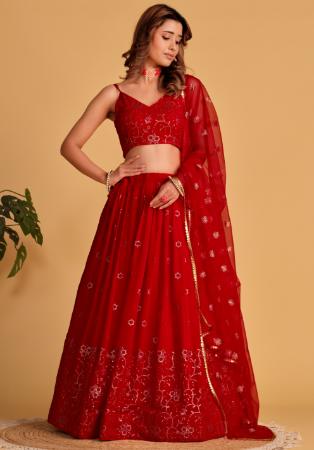 Picture of Marvelous Georgette & Organza Dark Red Lehenga Choli