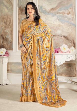 Picture of Ravishing Crepe & Silk Khaki Saree