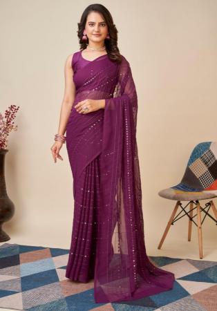 Picture of Lovely Georgette Brown Saree