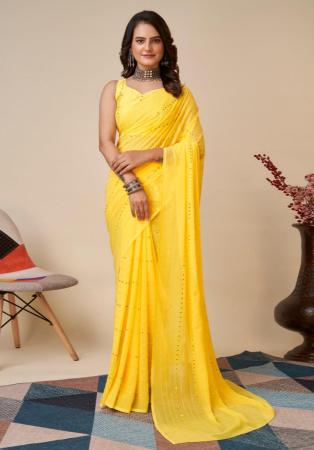 Picture of Alluring Georgette Golden Rod Saree