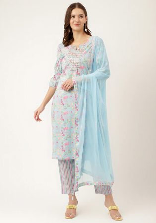 Picture of Cotton Light Steel Blue Readymade Salwar Kameez