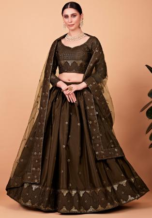 Picture of Nice Silk Dark Olive Green Lehenga Choli