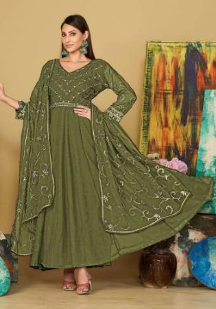 Picture of Georgette Dark Olive Green Anarkali Salwar Kameez