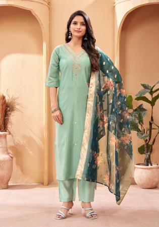 Picture of Enticing Silk Dark Sea Green Readymade Salwar Kameez