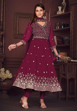 Picture of Georgette Saddle Brown Anarkali Salwar Kameez