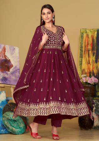 Picture of Georgette Medium Violet Red Anarkali Salwar Kameez