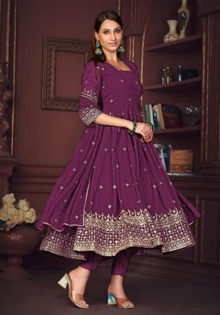 Picture of Delightful Georgette Purple Anarkali Salwar Kameez