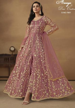 Picture of Nice Net Rosy Brown Anarkali Salwar Kameez