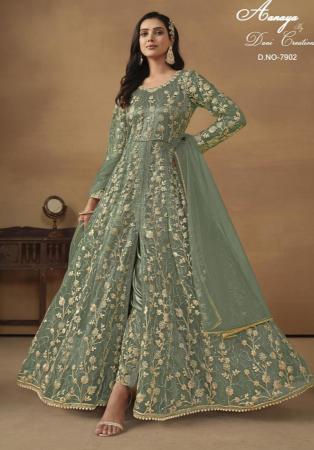 Picture of Marvelous Net Dark Olive Green Anarkali Salwar Kameez