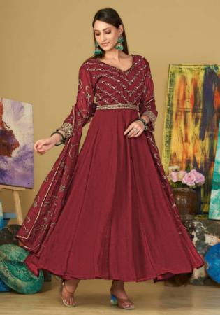 Picture of Delightful Georgette Maroon Anarkali Salwar Kameez